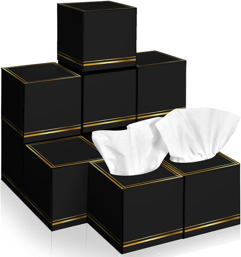 Fourluoo 12 Pack Facial Tissues Cube Boxes Face Box 600 Sheets 3 ply Soft Paper Square Tissues Bulk for Car Pocket Toilet Household Bedroom Family(Black) - Image 1